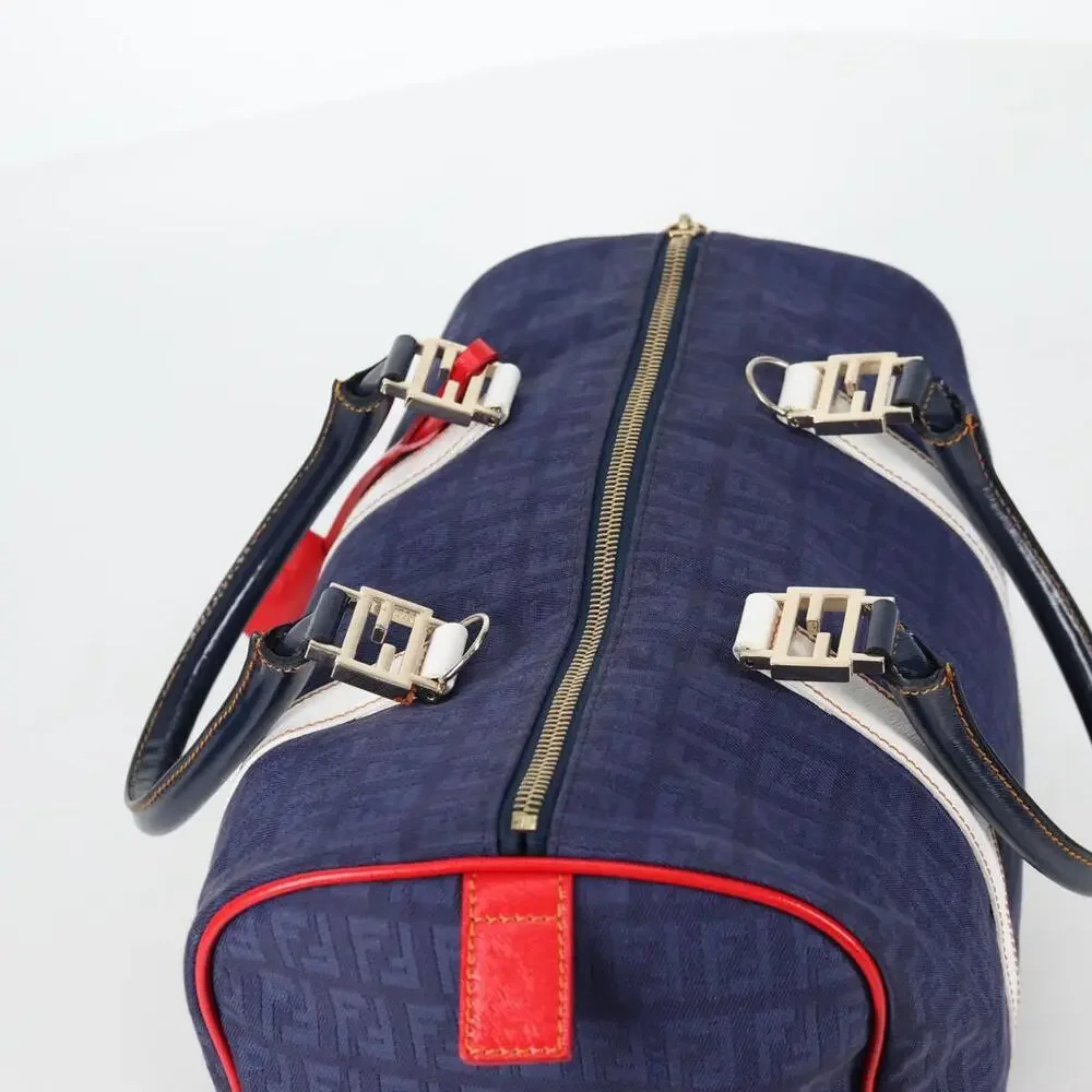 FENDI Zucchino Canvas Boston Bag Navy Gold